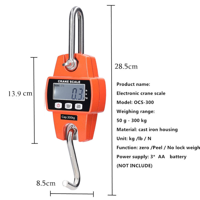 Hanging Scale 300KG 660lbs, Digital Hanging Scale Electronic Crane Scale with Accurate Reloading Spring Sensor & LCD Display, Mini Portable Scale with Hook for Farm, Factory, Hunting