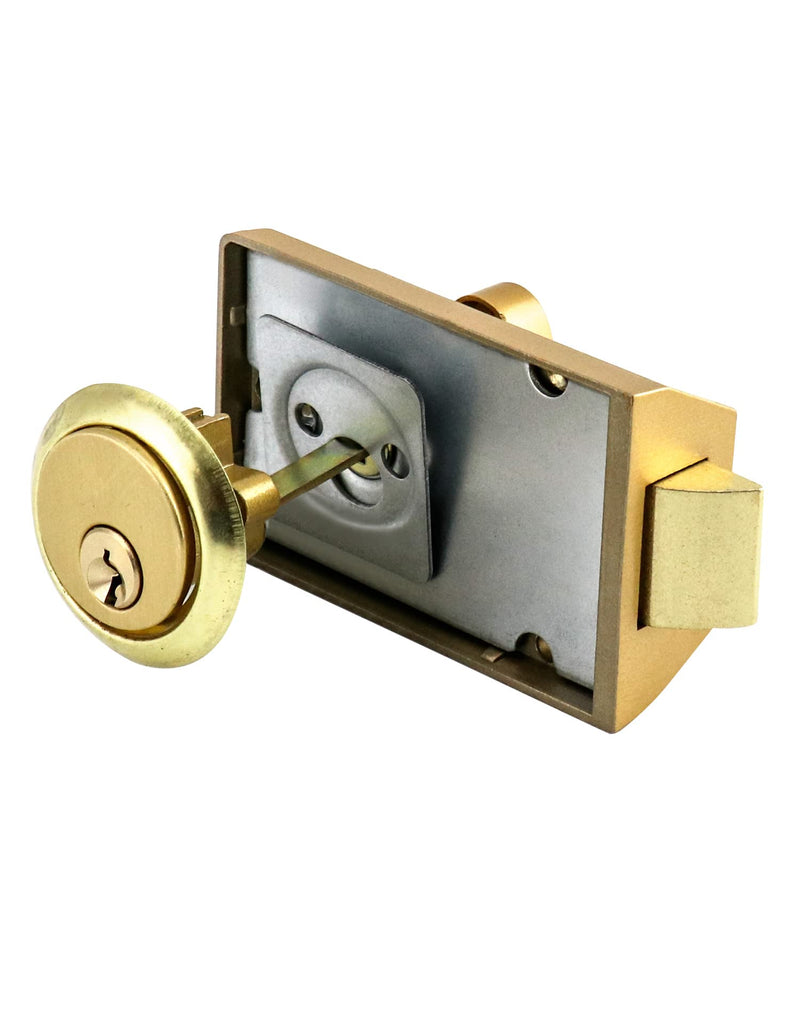 QWORK Night Latch Deadbolt Rim Lock with Key, 2Pack Gold Finish Antique Style Lock with Front Door Key