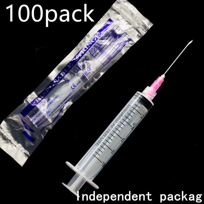 100Pack 10ml 10cc Disposable Measuring Tool Lab Syringes with 18Ga, Individually Sterile Package 10ML-18G