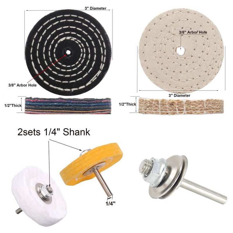 QZATACAEN 3" polishing pads polish soft (30 layers) / fine (50 layers) / medium (36 layers) / coarse 1/2" thick/rough 1/2" thick 3/8" mandrel hole with 2 sets 1/4 "Shank for drilling - 5pack…