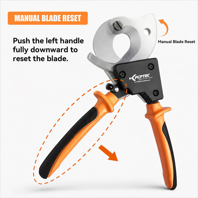 KF CPTEC Ratchet Cable Cutter 300 mm² / 600 MCM, Heavy Duty Ratcheting Wire Cutter for Copper, Aluminum & Multi-Core Electrical Cable with Ergonomic Handle 325AN