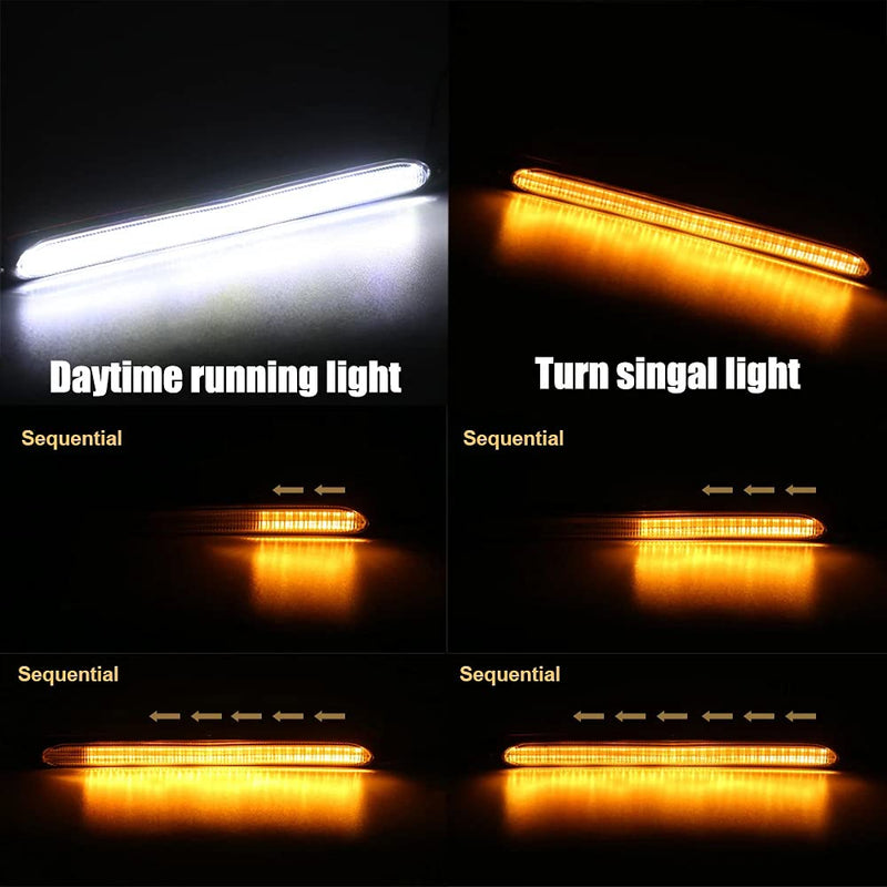 YSY Led Car DRL Daytime Running Lights Strip Waterproof 12V Auto Headlight Sequential Turn Signal Yellow Flow Day Light Universal 2Pcs (15.5cm, white and yellow) 15.5cm