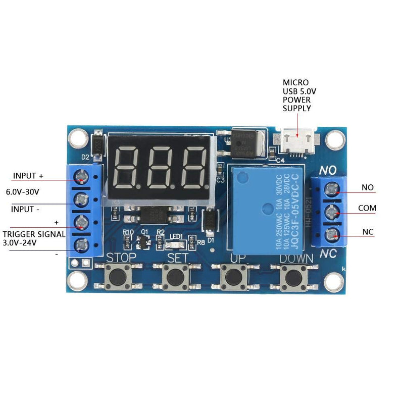 DC 5-30V LED Display Delay On/Off Relay Module Trigger Cycle Delay Timer Switch Supports Micro USB 5.0V Power Supply