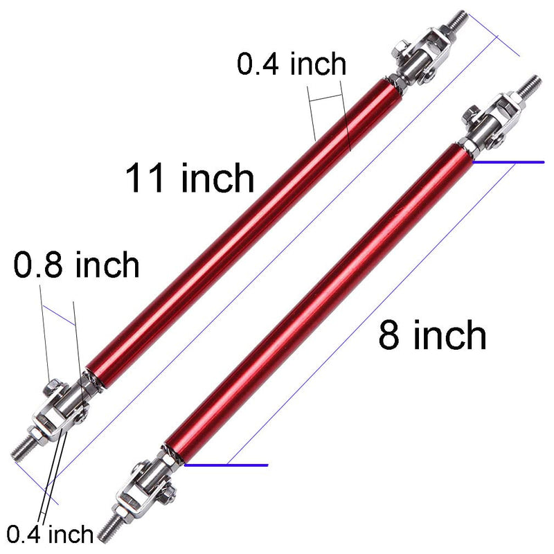 2Pcs Adjustable 8"-11" Splitter Strut Rods, Automotive Front Lip Strut Rod Bumper Splitter Universal Tie Support Bars Fit for Most Cars (Red) Red