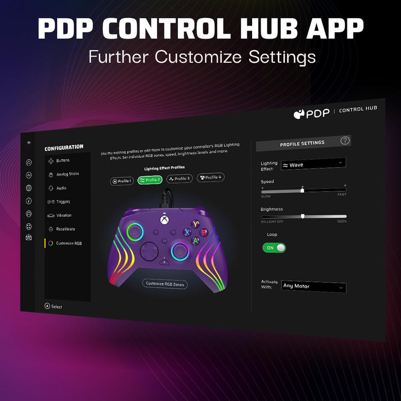 PDP Gaming Afterglow™ Wave Enhanced Wired Controller for Xbox Series X|S, Xbox One and Windows 10/11 PC, advanced gamepad video game controller, Officially Licensed by Microsoft Xbox, Purple