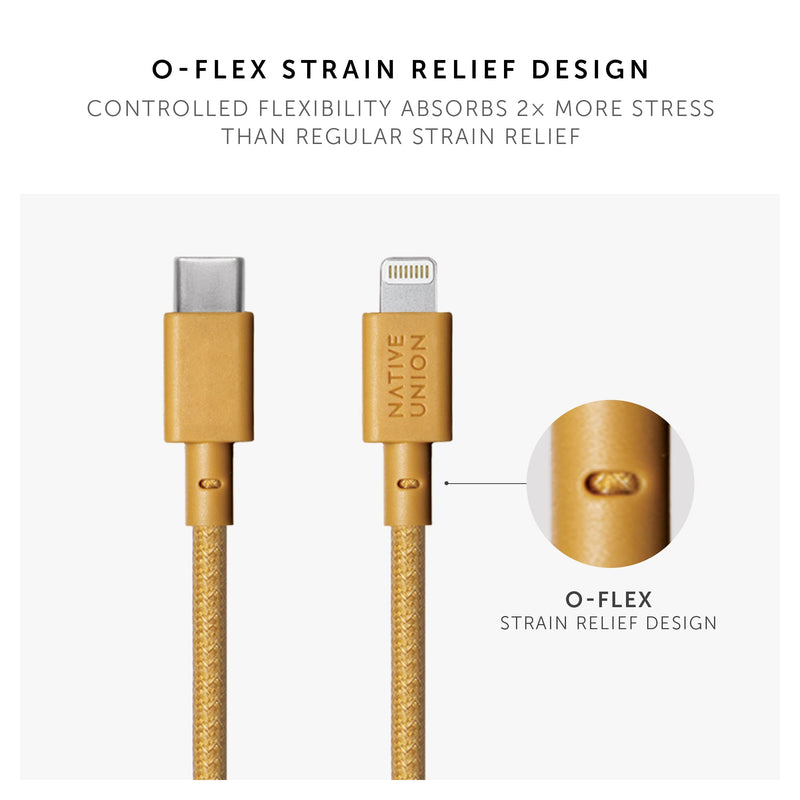 Native Union Night Cable - 10ft Ultra-Strong Reinforced Durable USB-C to Lightning [MFi Certified] Charging Cable with Weighted Knot Compatible with iPhone 14, iPhone 13 and Earlier (Kraft) Kraft