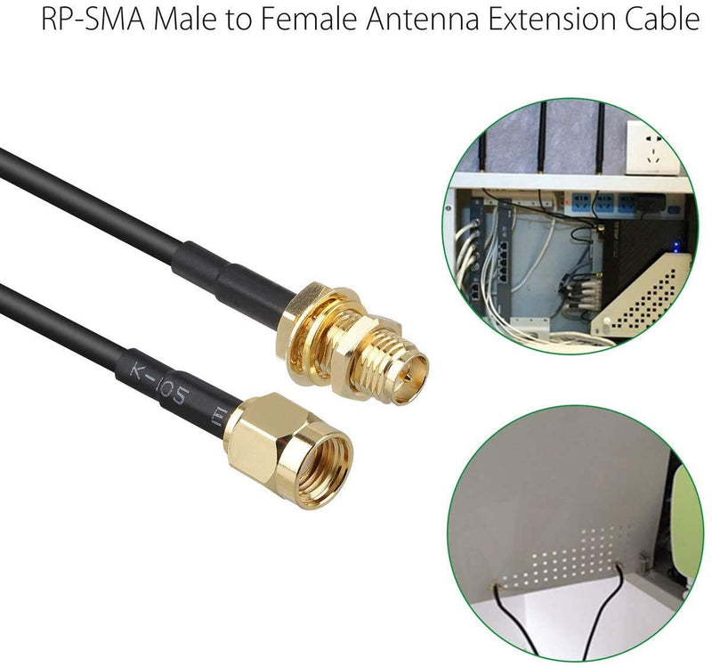 5-Pack 10ft WiFi Antenna Extension Coaxial Cable RP-SMA Male to RP-SMA Female for WiFi LAN WAN Router Bridge Antenna Security IP Camera Signal Booster Repeater Wireless Network Card Adapter