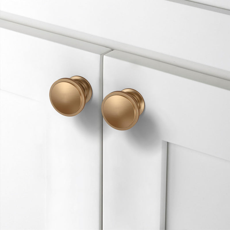 Alzassbg Champagne Bronze Round Cabinet Knobs 10 Pack, AL6014TGP | Single Hole Knob, 1.1 Inch Diameter, Solid Metal Build, for Cabinets and Drawers