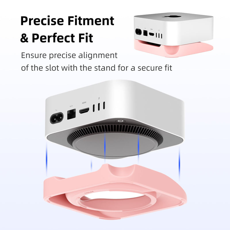 ELETIUO Desk Stand for Mac mini M4/M4 Pro 2024,Silicone Desktop Mount with Heat Dissipation,Anti-Slip Base,Easy Power Button Access,Space-Saving for Improved Cooling & Desk Organization,Pink Pink