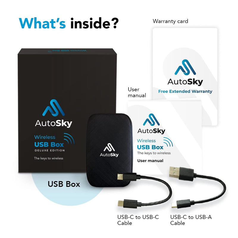 AutoSky Wireless CarPlay and Android Auto AI Box Lite for Factory Wired CarPlay Cars - Supports Netflix and YouTube - Go Wireless CarPlay and Android Auto. Wired CarPlay Required
