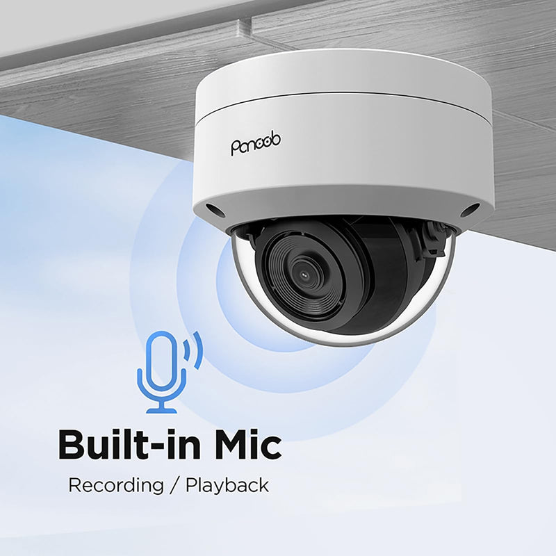5MP PoE Camera with Mic, H.265 Outdoor Vandal Dome Security PoE IP Camera, AI Human Detection, 100ft IR Night Vision, 2.8mm Lens IP66 IK10 Resistance, 110° Wide Angle, PD54BA1-5M (Not PTZ) 5MP DOME CAMERA