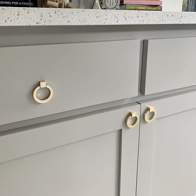 Brushed Gold Cabinet Ring Pulls, Brass Furniture Drawer Pulls Hardware Cabinet Ring Kitchen Drawer Handles Rings, 8 Packs 8 Pack