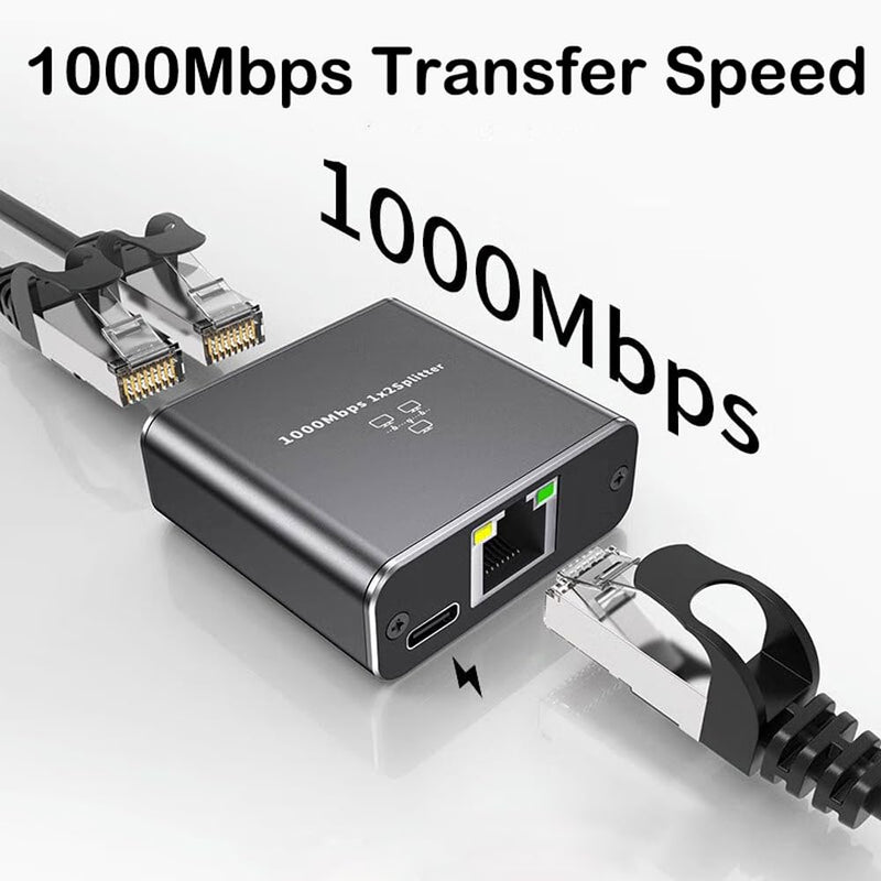 Gigabit Ethernet Splitter, RJ45 Network 1 to 2 Port High Speed [2 Devices Simultaneously Networking], 1000Mbps LAN Splitter with USB Power Cable for Cat 5/5e/6/7/8 Cable