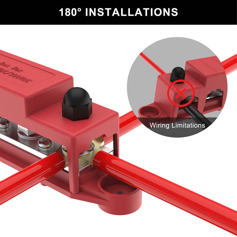 Upgraded Bus Bar 250A 12V Power Distribution Block with 5/16" (M8) 4-Posts Terminals Block with Cover for Automotive, Marine, Battery System (Black & Red) 5/16" - Black & Red