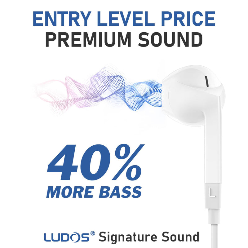 LUDOS FEROX Wired Earbuds in-Ear Headphones, 5 Year Warranty, Earphones with Microphone, Noise Isolation Corded for 3.5mm Jack Ear Buds for iPhone, Samsung, Computer, Laptop, Kids, School Students 1 Pack