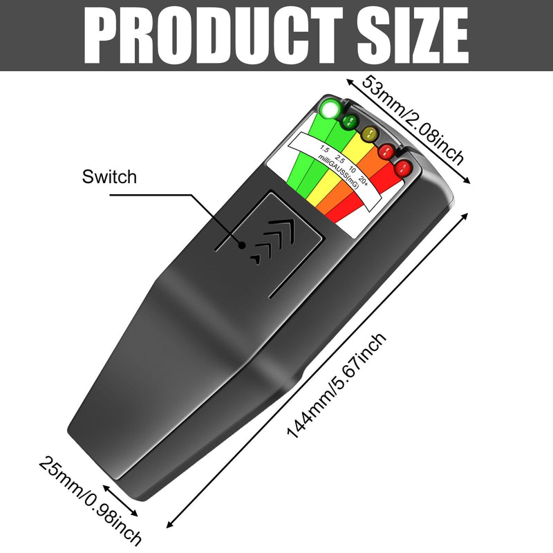 K2 EMF Meter Magnetic Field Detector, Handheld EMF Meter, 5 LED Gauss Meter Detector for Electromagnetic Radiation, for Testing Outdoor, Office Portable Magnetic Field Radiation (Black)