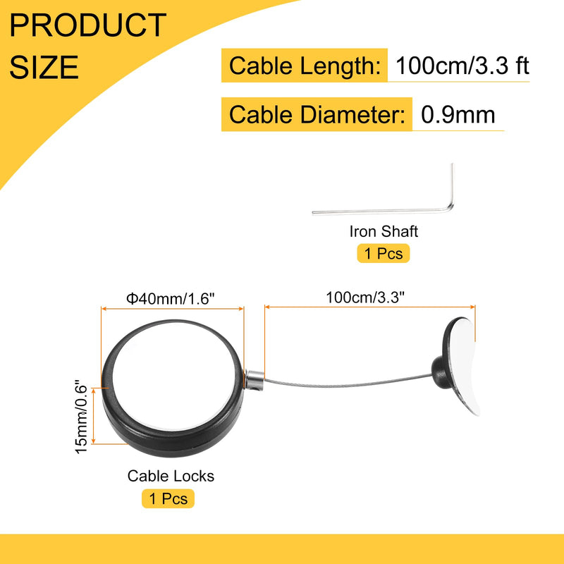 MECCANIXITY 3.3ft Retractable Cable Lock with Arc Patch Remote Control Security Lock with Adjustable Cord Tether Anti Theft for Laptop, TV, 150 G, Black