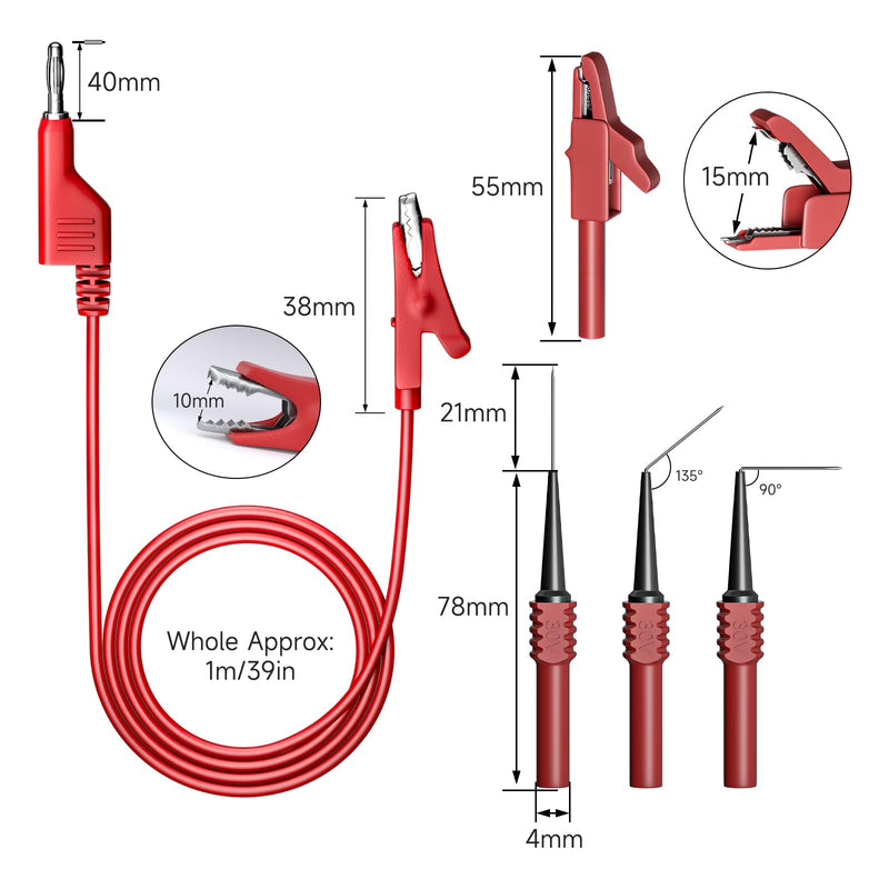 Goupchn Back Probe Kit 50PCS 4mm Stackable Banana Plug to Alligator Clip Automotive Test Leads Kit with Crocodile Clips, 30PCS 30V Back Probe Pins for Car Repairing Diagnostic Ten Colors