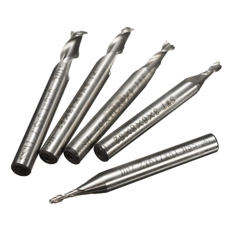 ChaRLes 5 pieces 2 flute 2/3/4/5/6 mm 6 mm shank cutter HSS end mill CNC engraving bit