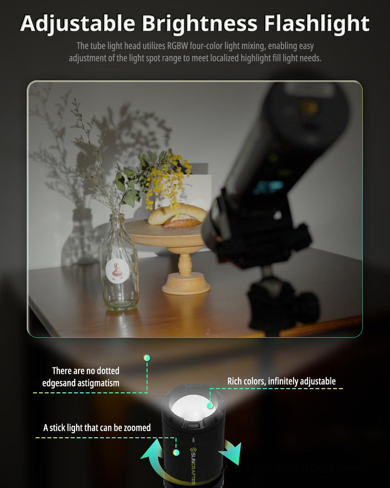 TL30 RGB Light Tube, RGBWW 360° Adjustable Magnetic Video Lighting Wand Stick with Smart APP Control, 2700K-10000K CRI96+ TLCI99+, 21 Scenes, Focus-Adjustable Spotlight, 5000mAh Battery