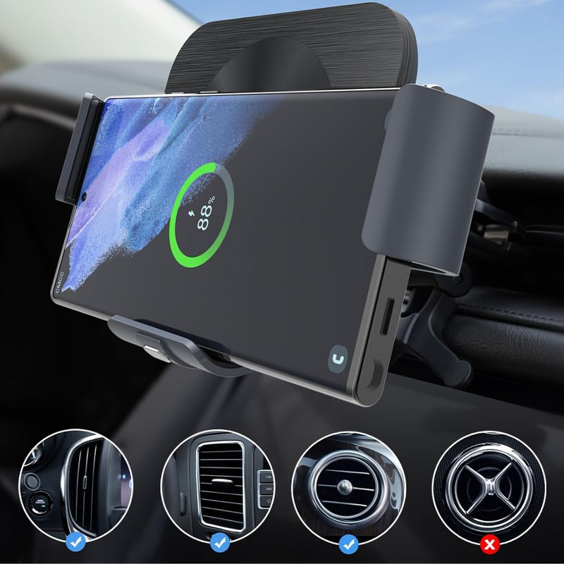 Wireless Car Charger Mount – Fast Qi 15W Charging – Dashboard & Air Vent Phone Holder – Adjustable Angle – Compatible with iPhone & Android Devices