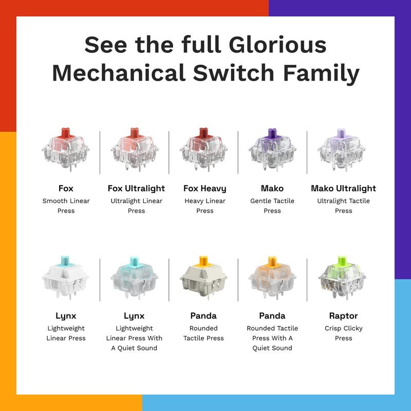 Glorious Gaming - Mako Ultralight Switches (110 PCS) Tactile Switches for Gaming and Typing, Clear Design for Max RGB, Pre Lubed, for Hotswappable Mechanical Keyboards with 5-pin sockets