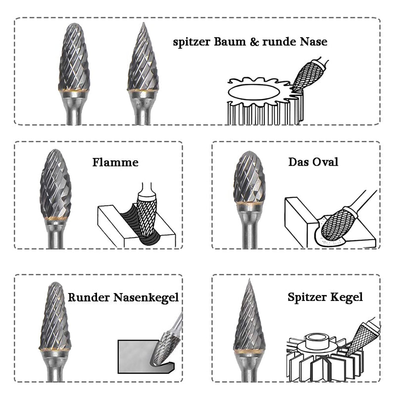 Mesee 10 Piece Rotary Burr Set, Tungsten Steel Burr, Rasp Set, Carbide Burr, Woodworking Grinding Head, Rotary Tool Tungsten Steel Grinder for Carving, Engraving, Drilling, 100 mm