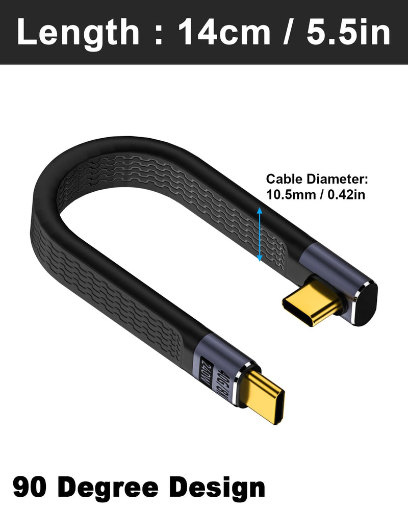Poyiccot Short USB C to USB C Cable 5inch, 90 Degree Right Angle Type C Cable 240W, Thunderbolt 4 USB 4.0 PD 3.1 Type C Cable for iPhone 15/14, MacBook, Galaxy S23, External SSD, Docking Station Middle Angle