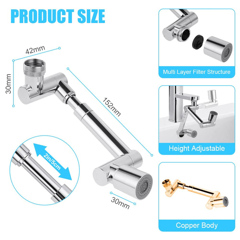Flintronic Rotating Tap Attachment, 1440 Degree Multifunctional Extension Tap with 2 Adjustable Aerlators, Faucet Extender for Kitchen and Bathroom