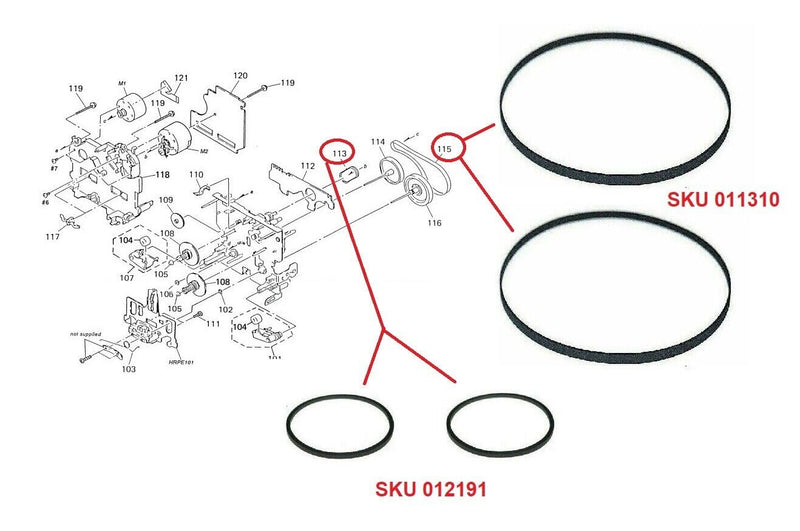 Rubber Belt Tape Mechanism Kit (4X Belts) Compatible with Sony Stereo Cassette Deck