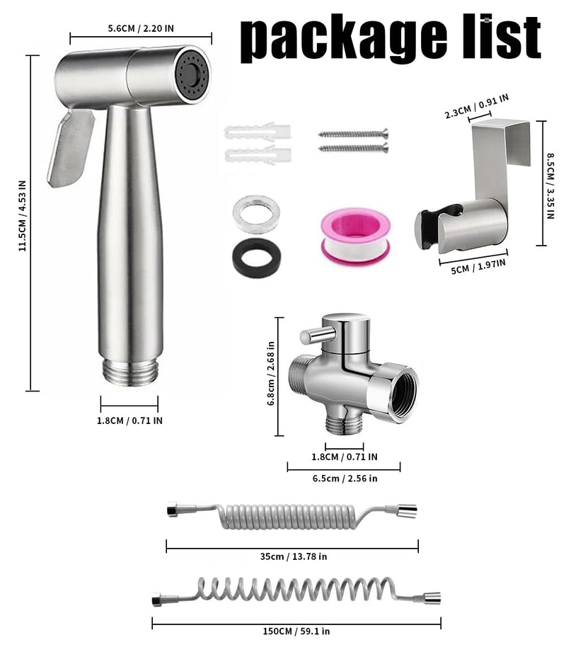 Handheld Bidet Sprayer for Toilet Kit,Adjustable Water Pressure,Stainless Steel Diaper Sprayer Set,Hand Held Head for Personal Hygiene and Pets Cleaning with Retractable Spring Hose and Holder