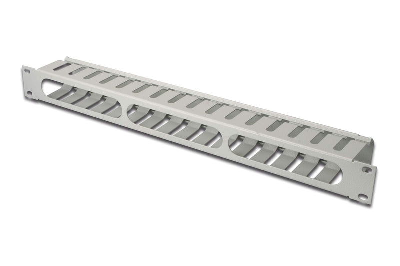 DIGITUS Cable Management Panel, gray | Front with three openings (H x W: 30 x 130 mm) – Maneuver ring panel – cable feed-through gray