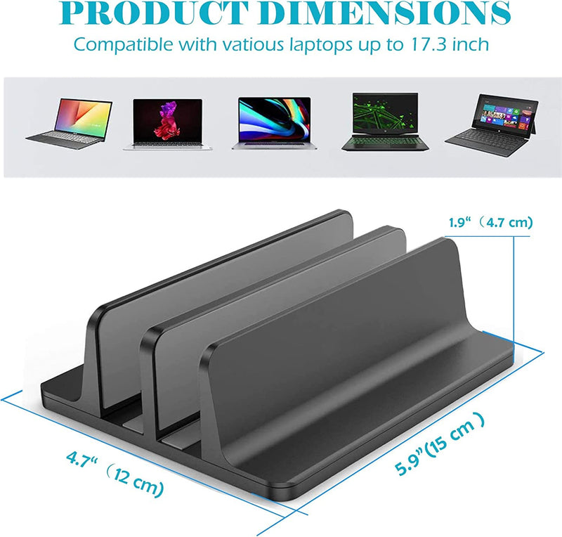 Double Slot Vertical Laptop Tablet Stand Mount Space -Saving Storage for MacBook Laptop Chromebook Tablet,Smartphone (Black) Black