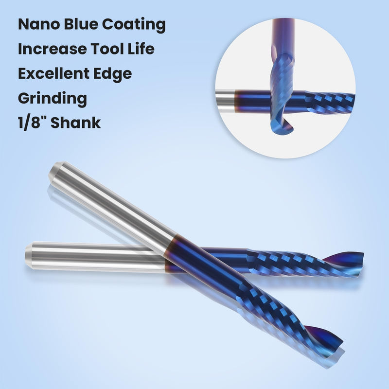 HQMaster CNC Router Bits, 10 Pack Router Bit Single End Mill Set Milling Cutter Tungsten Steel Engraving Carving Tool Kit 3.175 x 12 x 38.5 mm