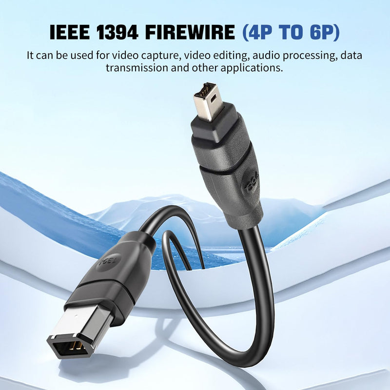 LBSC 6 pin to 4 pin Firewire Cable iLink DV Cable Firewire 400 IEEE 1394a Cord for Computer Laptop PC to Camera Camcorder (6ft,6 Pin Firewire 400 to 4 Pin Firewire 400)