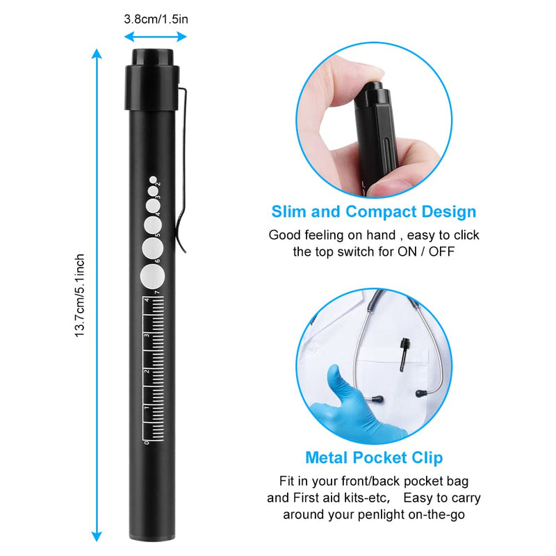flintronic Pupil Light Medicine, Diagnostic Light Nurse Emergency Service Accessories with Pupil Measuring Device and Ruler, Rechargeable USB LED Penlight for Nurse Student Doctors #3 Black 1 Piece