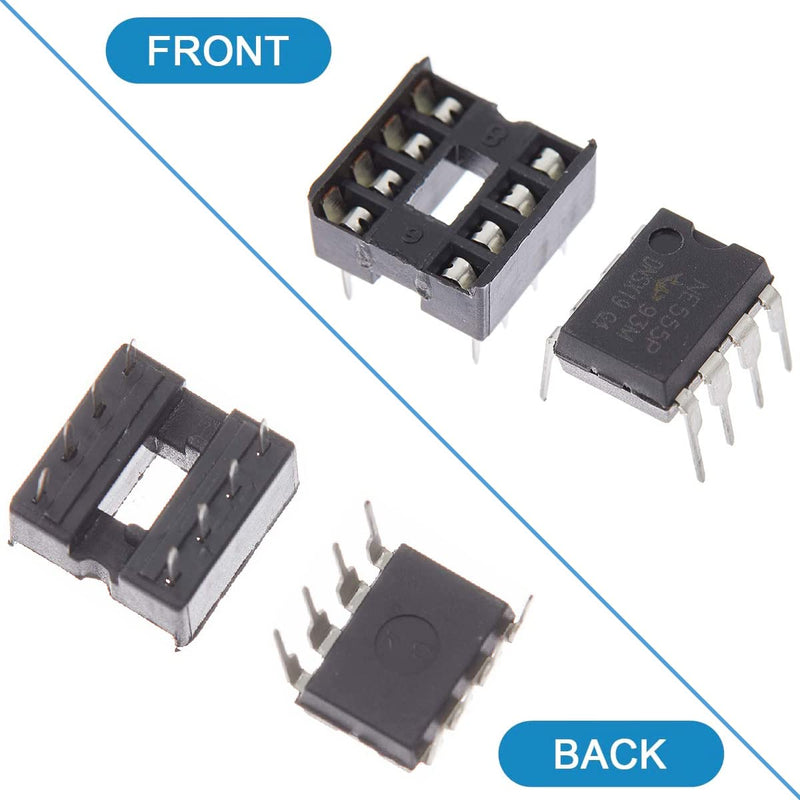 Youmile 50 pieces NE555P Precision Timer Single NE555 Timer IC NE555P Pulse Generator Single Bipolar DIP-8 + 50 pieces NE555 DIP-8 Socket