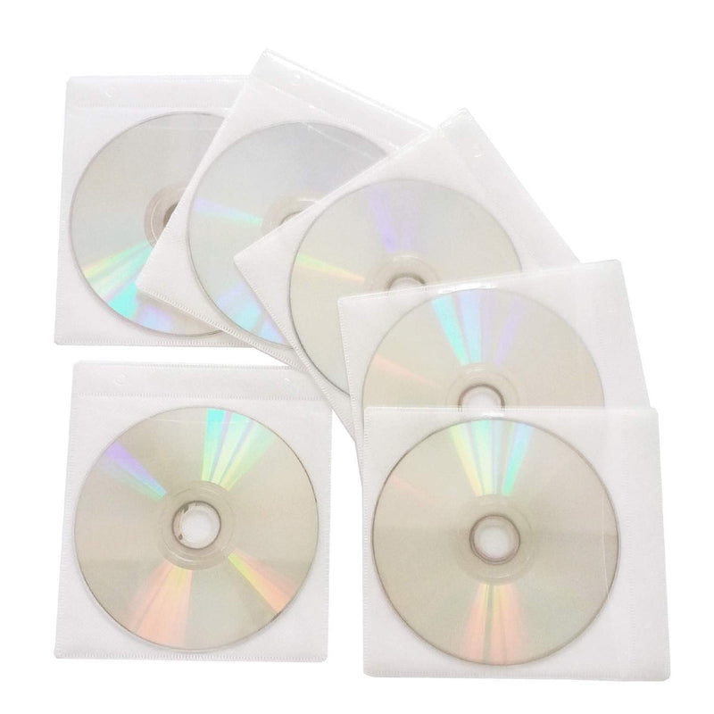 CD/DVD/BluRay Sleeves,Double-Sided Refill Plastic Sleeve for CD and DVD Storage Binders,100 Pack (White) White