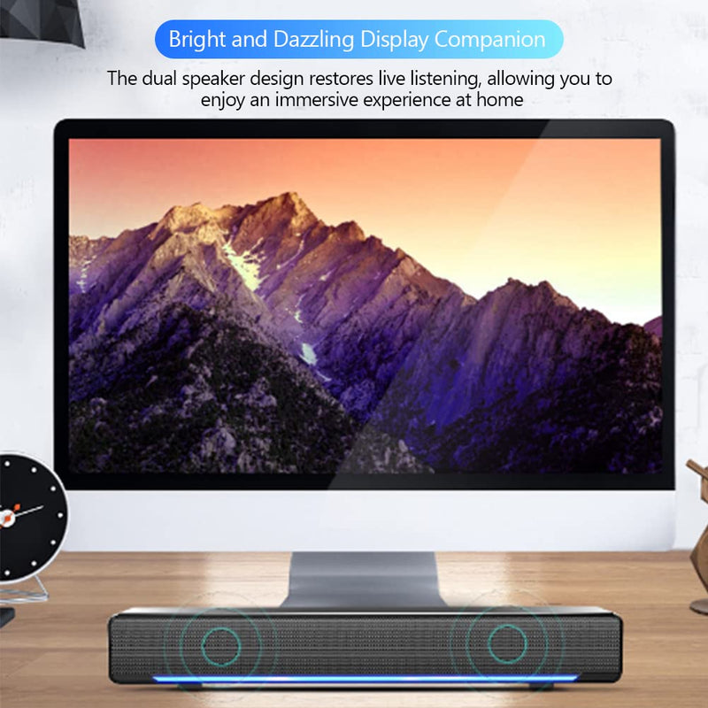 Wendry Computer Speakers,3.5mm Computer Sound Bass Surround Sound Box,USB Powered Portable Soundbar with 3D Stereo Sound and LED Breathing Light