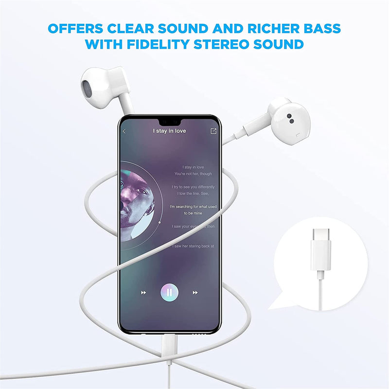 2 Pack-USB C Headphones for iPhone 15 Earbuds USB C Wired Earphones with Mic & Remote Control Noise Cancelling for iPhone 16 pro, iPad Pro, Galaxy S23/S22/S21/S20/Ultra Note 10/20, Pixel 7/6/6a/5/4 White