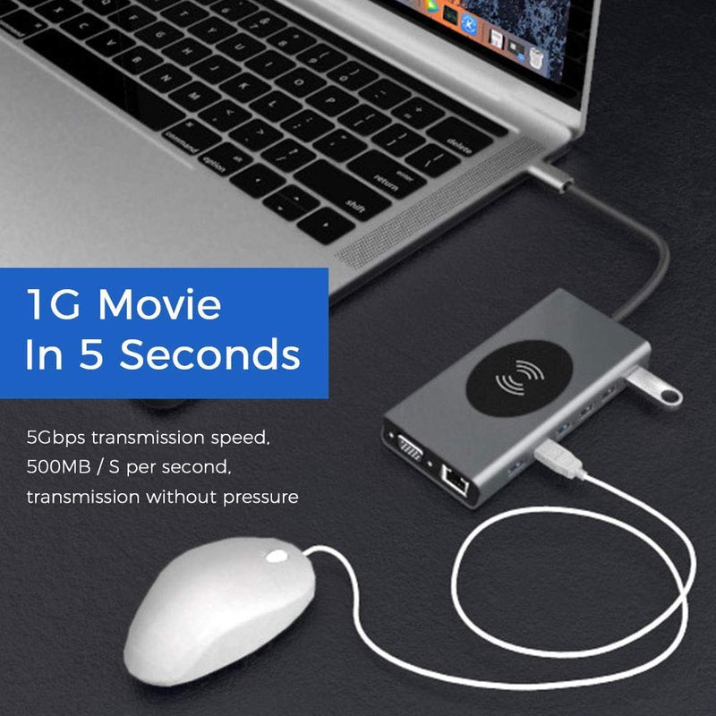 USB C Hub Laptop Docking Station + Wireless Charger 14-in-1, Card Reader, HDMI