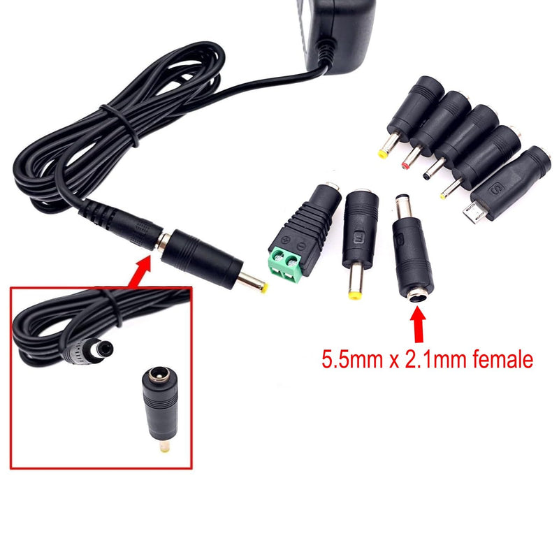 JZK AC 100-240V to DC 5V 2A Power Supply Converter Transformer Charger with 8 DC Plug Adapters Replacement 5V 0.5A 500mA 1A 1.5A 2000mA for CCTV Cameras, LED Light Strips, TV Box