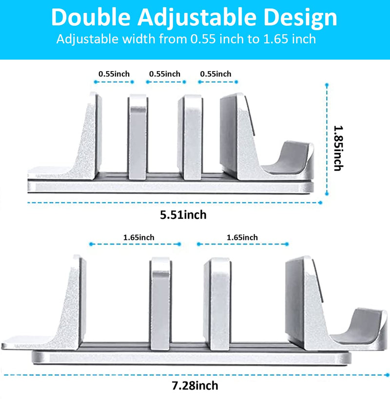Vertical Laptop Stand [Updated Version], 3 Slot Desktop Stand Holder with Adjustable Dock, 4 in 1 Design Space-Saving Laptop Stand for Desk MacBook/Surface/Samsung/HP/Dell/Chrome Book (Silver) Silver