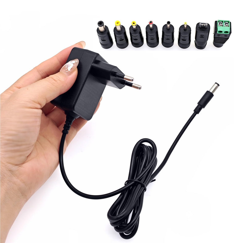 JZK AC 100-240V to DC 5V 2A Power Supply Converter Transformer Charger with 8 DC Plug Adapters Replacement 5V 0.5A 500mA 1A 1.5A 2000mA for CCTV Cameras, LED Light Strips, TV Box