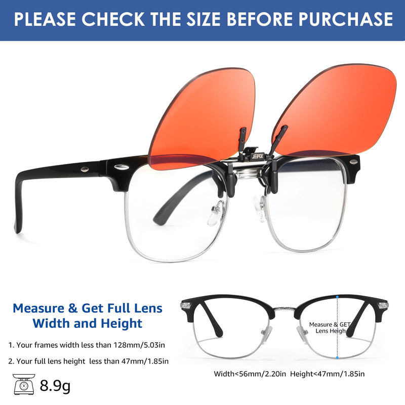 Clip On Blue Light Blocking Glasses for Prescription Glasses Women Men, Fit Over Glasses for Computer, TV, Gaming A-flip-up Dark-Amber（99%）