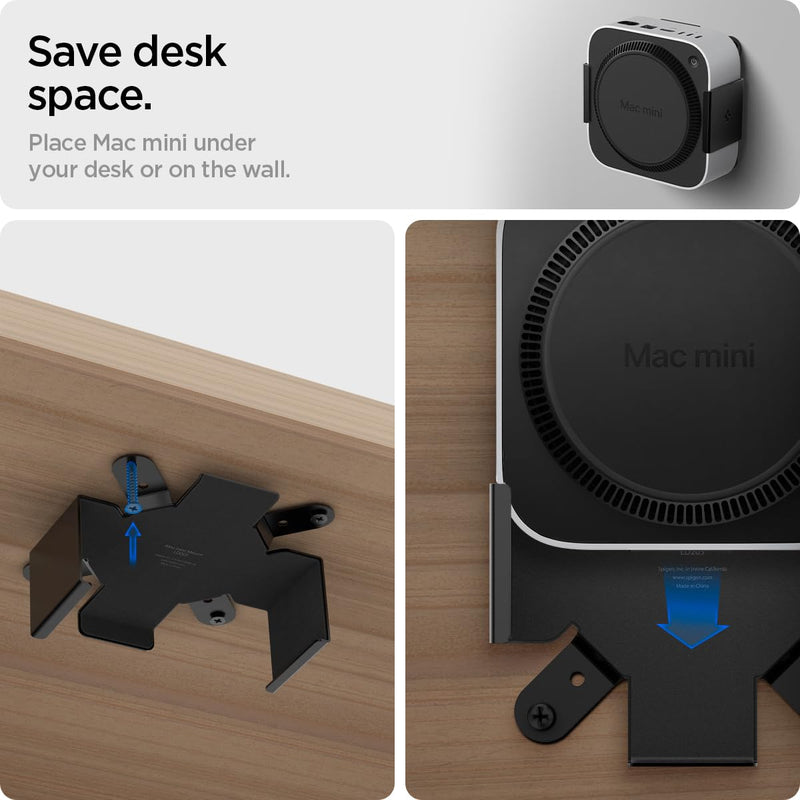 Spigen Mount Designed for Mac mini M4/M4 Pro (2024) VESA Anti-Scratch Behind Monitor, Under The Desk, Wall Stand VESA Hole Strong Adhesive LD205 - Black AMP09226