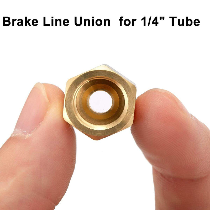 MuHize Brake Line Fittings - Upgraded 15 Pieces 7/16-24 Threads Brake Union Fittings Assortment for 1/4” Brake Line Tube (5 Unions, 10 Nuts) For 1/4" Tube