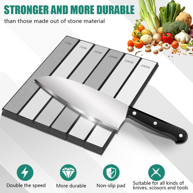 Aolso Diamond Sharpening Stone, Set of 6, Diamond Whetstone, Chef's Knife Sharpening Set, Knife Sharpener Stone, for Scissor Knife Tools Outdoor from Coarse to Extra Fine 120/240/600/1000/2000/3000# 6 Pieces.