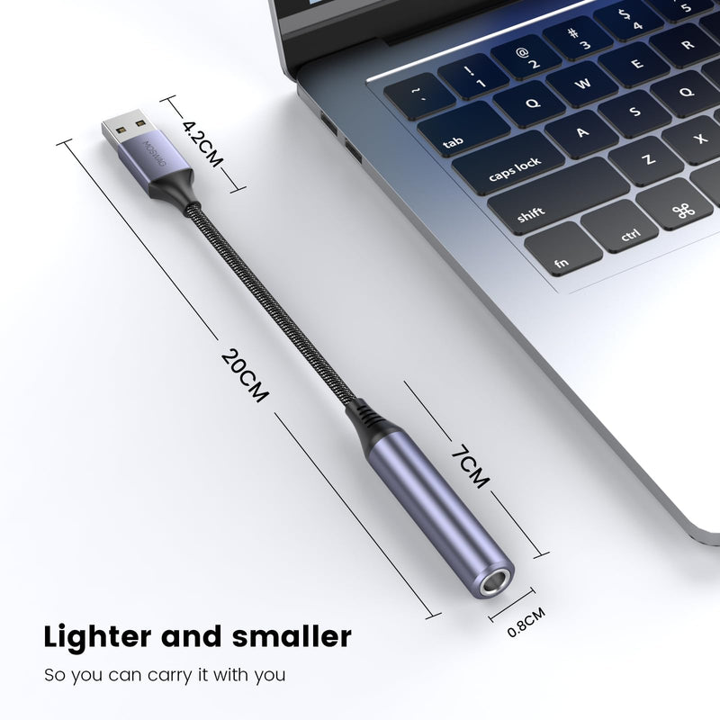 MOSWAG USB to 1/4 Jack Audio Adapter, USB to 6.35mm Female Headphone Aux Adapter with External Sound Card Compatible with Laptop, PC, Amplifier, Speaker, 6.35mm Headphone (NOT for Recording and Mic) 10 Inch/25 CM Black
