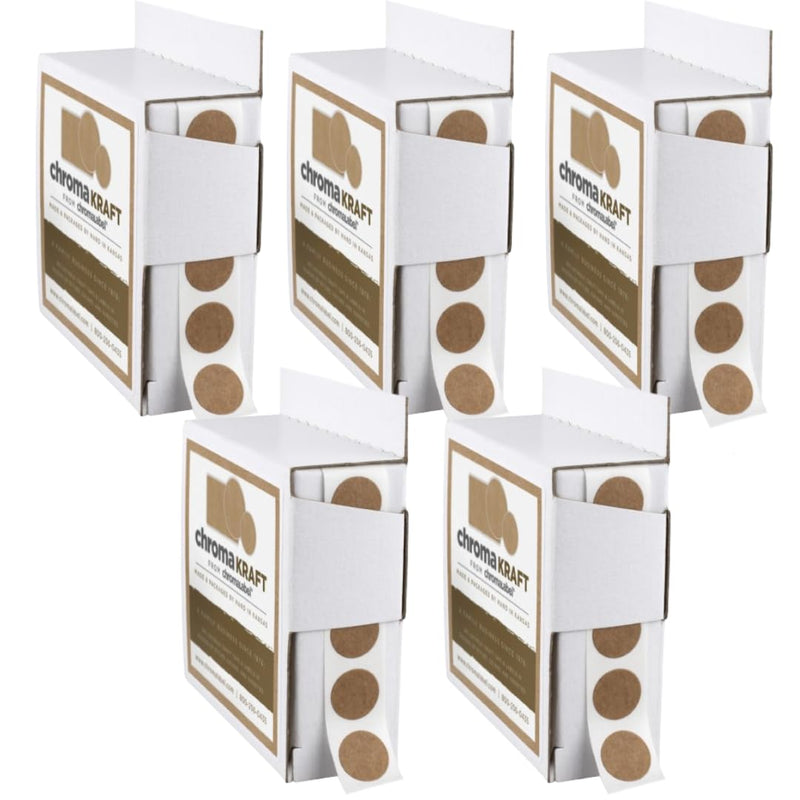 ChromaLabel 1/2 Inch Round Label Permanent Kraft Dot Stickers, Kraft Label Stickers, Round Permanent Sticker Labels, 1000 per Dispenser Box - Case of 5 1/2" Pack of 5